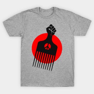 Black Fist Afro Pick, Red sun T-Shirt